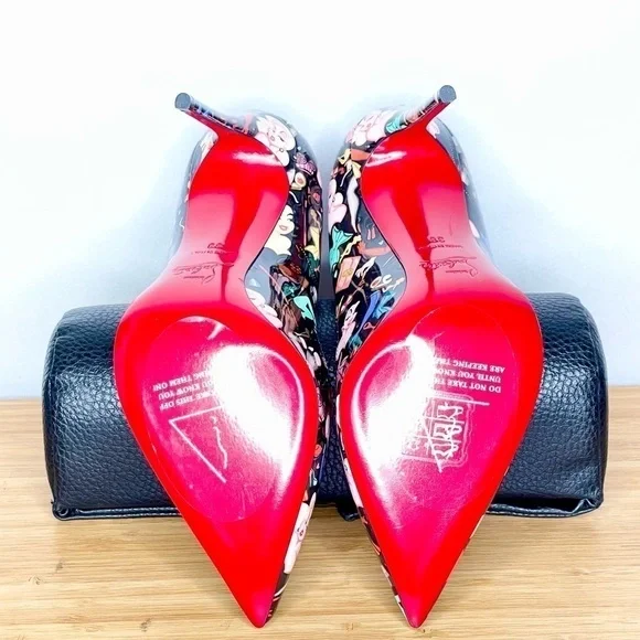 Christian Louboutin “Hot chick” Glamourous Black Multi graphic Patent 100mm EU38 - Picture 9 of 12